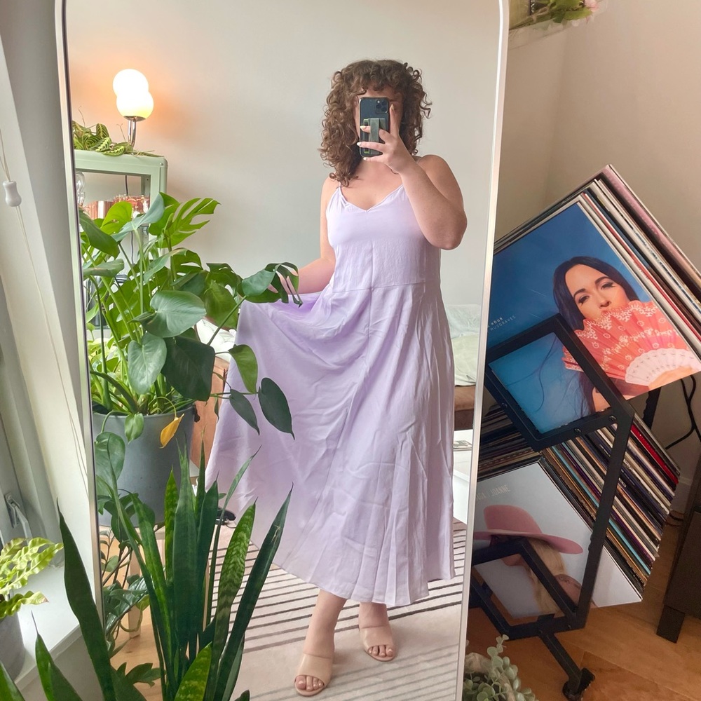 Light purple satin slip dress from designer brand Vince, originally $395